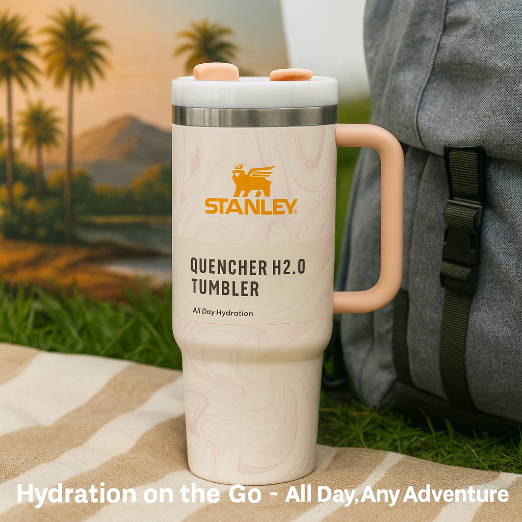 TANSICO 40 oz Insulated Tumbler with Handle – Rose Quartz Marble