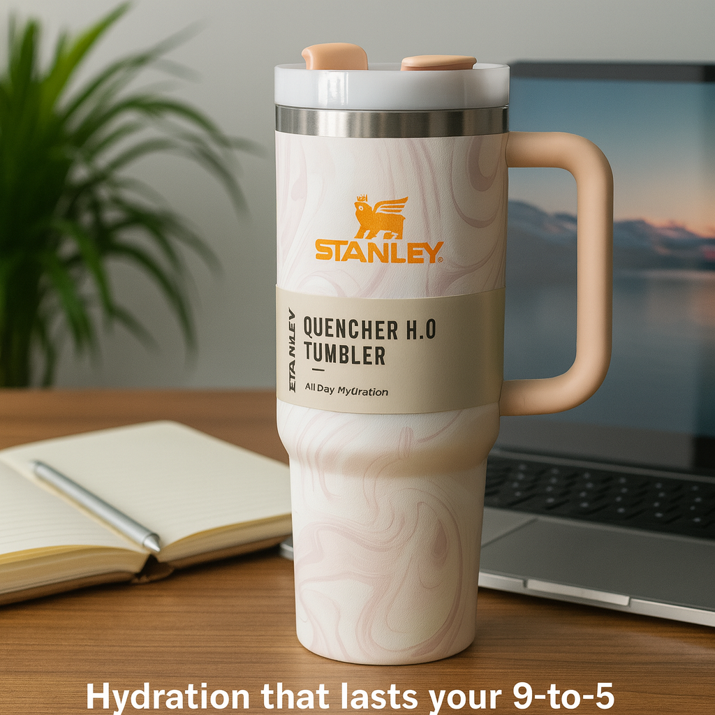 TANSICO 40 oz Insulated Tumbler with Handle – Rose Quartz Marble