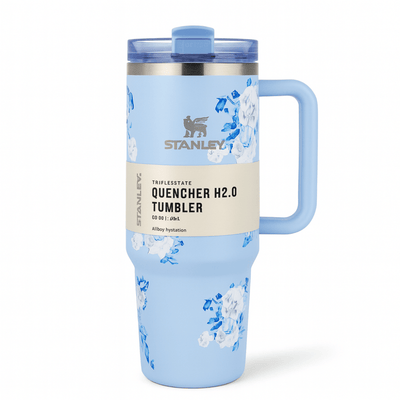 TANSICO 1.18L Stainless Steel Tumbler - White & Blue Floral Pattern