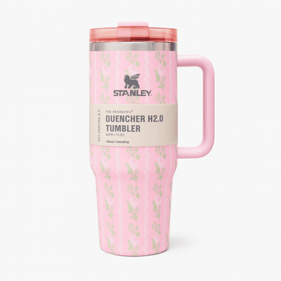 TANSICO 1.18L Stainless Steel Tumbler - Matte Pink with Subtle Floral Vine Pattern
