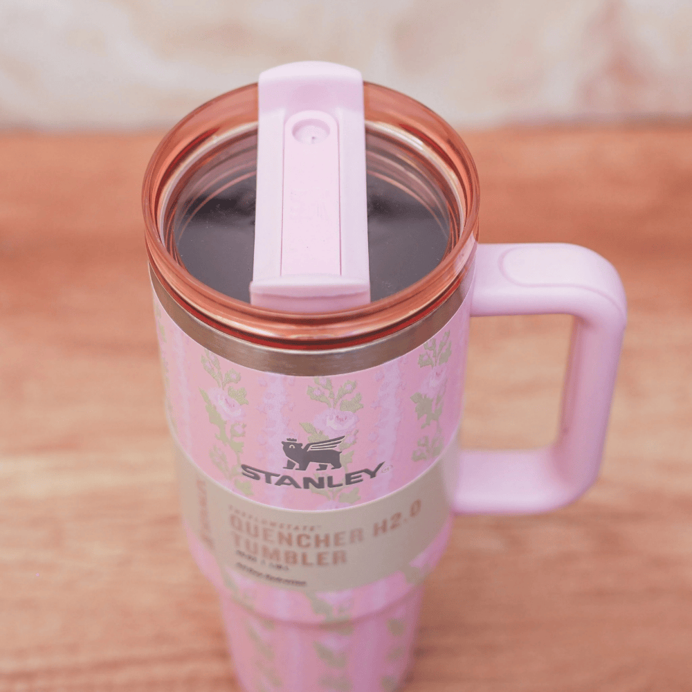 TANSICO 1.18L Stainless Steel Tumbler - Matte Pink with Subtle Floral Vine Pattern