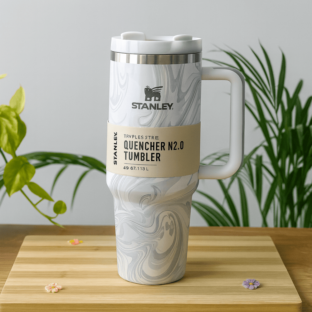TANSICO 1.18L Stainless Steel Tumbler - Marble White