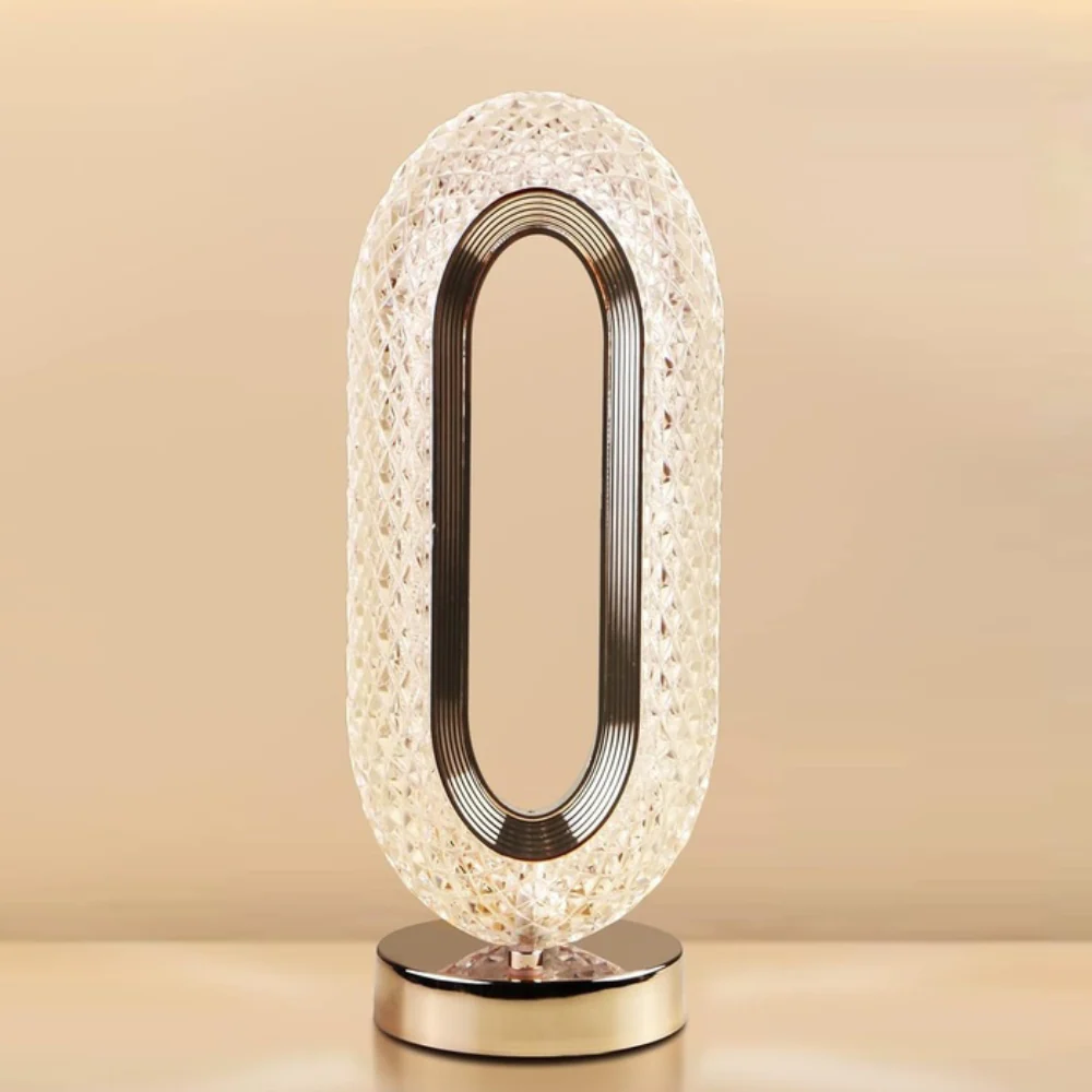 TANSICO Crystal Oval LED Table Lamp — Touch-Sensor, 3 Color Modes, USB-C Rechargeable