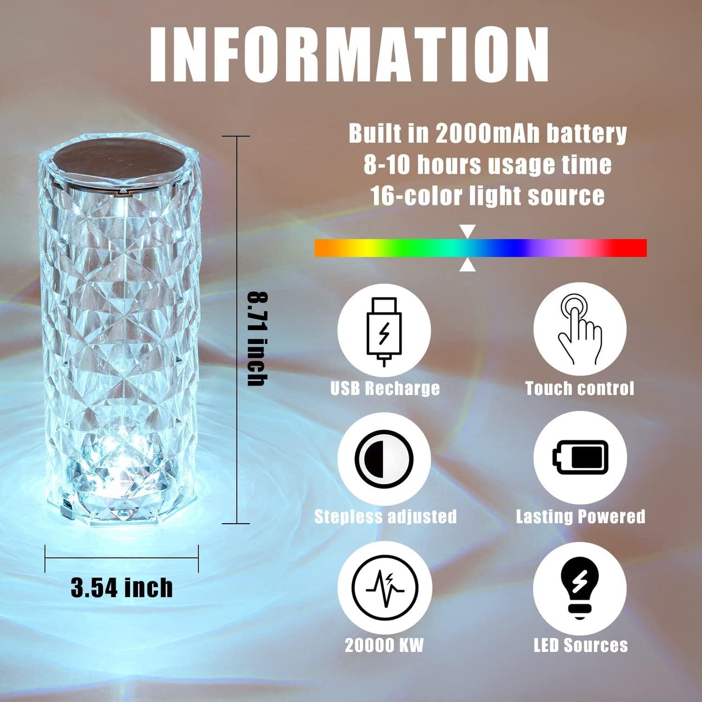TANSICO 16-Color RGB Crystal Lamp