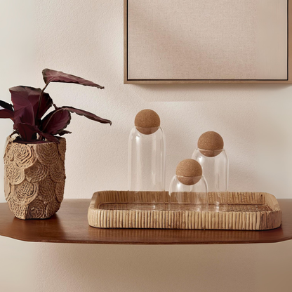 TANSICO Airtight Glass Storage Jar Set with Wooden Ball Lid (500 ml + 800 ml + 1200 ml)