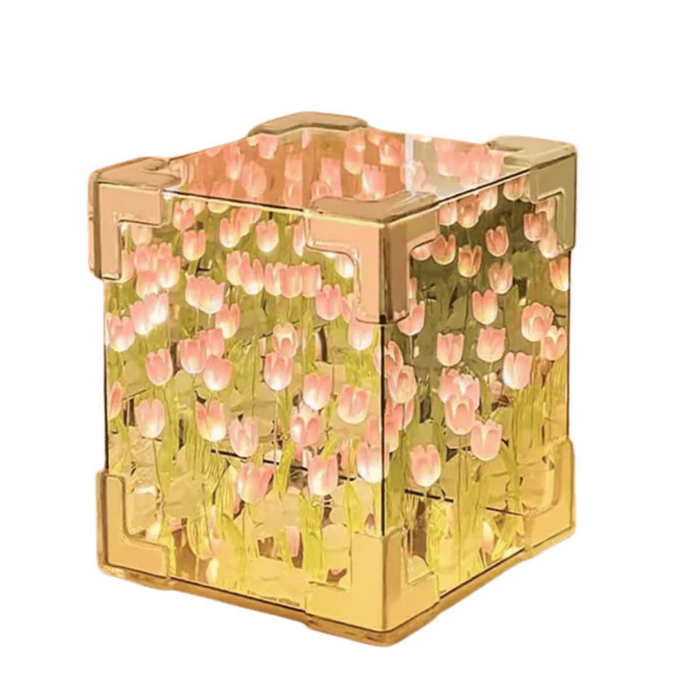 TANSICO Tulip Cube Lamp – 3D LED Floral Night Light in Square Design