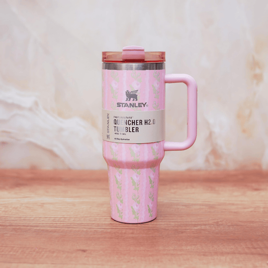 TANSICO 1.18L Stainless Steel Tumbler - Matte Pink with Subtle Floral Vine Pattern