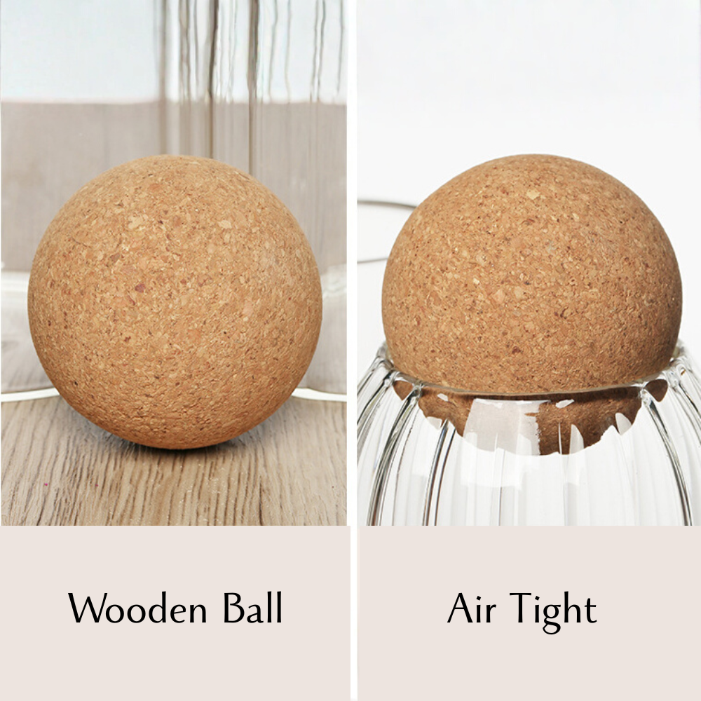 TANSICO Ribbed Glass Jar Set with Cork Lid (500 ml + 800 ml + 1200 ml)