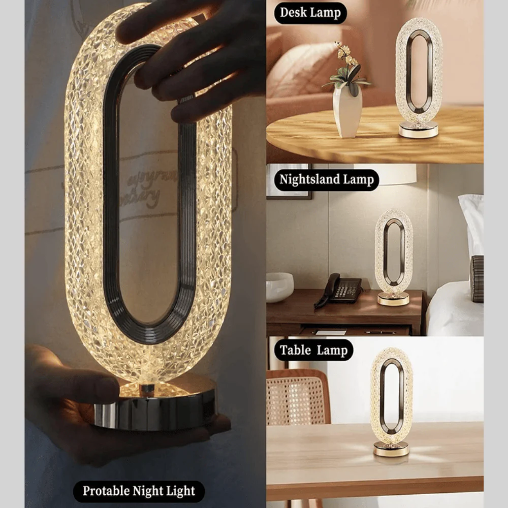 TANSICO Crystal Oval LED Table Lamp — Touch-Sensor, 3 Color Modes, USB-C Rechargeable