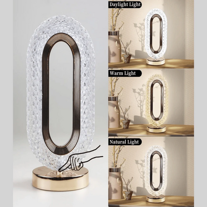 TANSICO Crystal Oval LED Table Lamp — Touch-Sensor, 3 Color Modes, USB-C Rechargeable