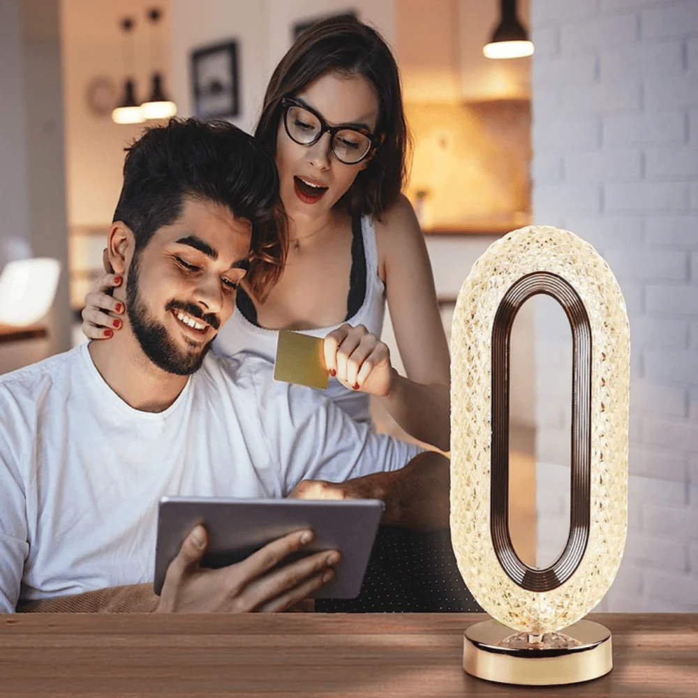 TANSICO Crystal Oval LED Table Lamp — Touch-Sensor, 3 Color Modes, USB-C Rechargeable