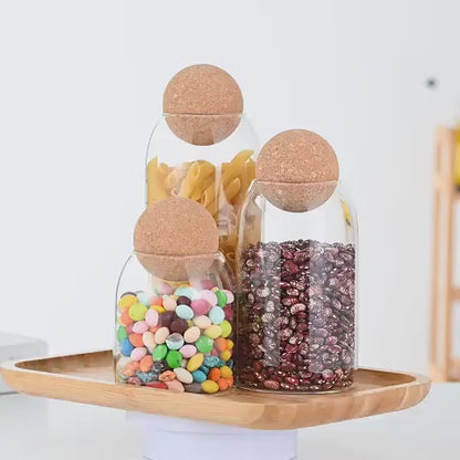TANSICO Airtight Glass Storage Jar Set with Wooden Ball Lid (500 ml + 800 ml + 1200 ml)